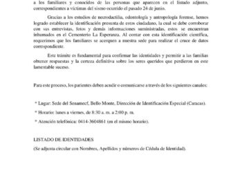 LISTADO | Senamecf emite llamado urgente a familiares de víctimas del sismo del pasado 24 de junio
